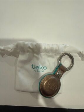 Tieks Brown Leather Airtag Key Ring with Teal Trim